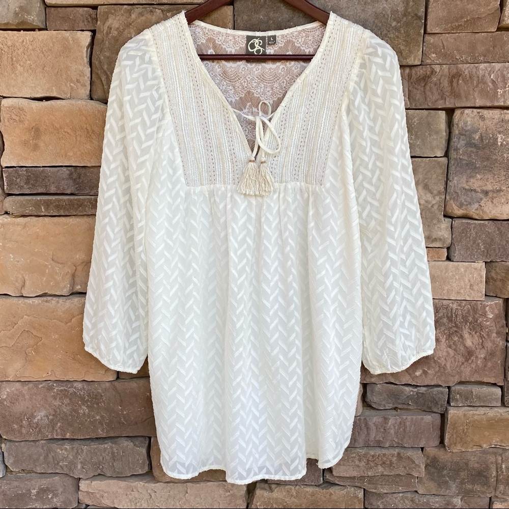 Anthro One September Embroidered Peasant Top